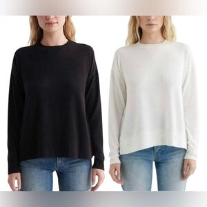 TWO Lucky Brand Ultra-Soft Cloud Jersey Lightweight Sweaters:Black & Marshmallow